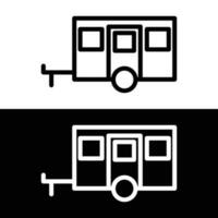 camping trailer line icon on white and black background vector