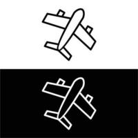 plane line icon on white and black background vector