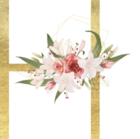 alfabeto y números oro acuarela, Boda flor letra png