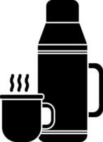 botella con té taza icono en plano estilo. vector