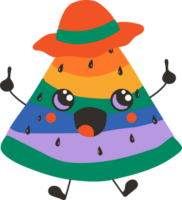 Cute happy funny rainbow watermelon with kawaii eyes . png