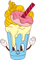 Cute happy funny milkshake 30s cartoon mascot character 40s, 50s, 60s old animation style. png