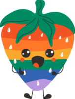 Cute happy funny rainbow Strawberry with kawaii eyes png