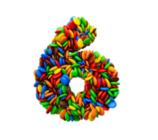 siffra 6 av flerfärgad regnbåge godis festlig isolerat sex brev 3d illustration png