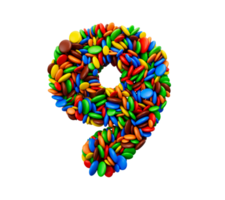 Digit 9 of multicolored rainbow candies Festive isolated Nine Letter 3d illustration png