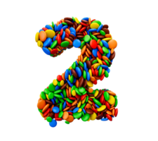 chiffre 2 de multicolore arc en ciel des sucreries de fête isolé , deux lettre 3d illustration png