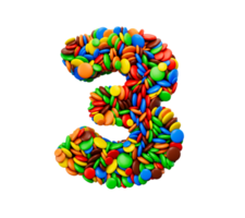 Digit 3 of multicolored rainbow candies Festive isolated Three Letter 3d illustration png