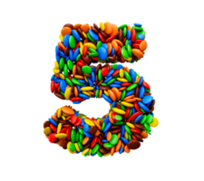 cijfer 5 van veelkleurig regenboog snoepjes feestelijk geïsoleerd, vijf brief 3d illustratie png