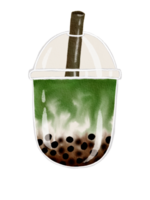 Watercolor Painting of Bubble Green Tea png