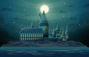 Magic Castle on an Island Background vector