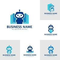 Set of Robot with book logo template, Creative Robot logo design vector, AI with Book logo concept vector