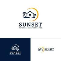 House on the beach logo template, Creative House logo design vector, Sun logo concepts vector