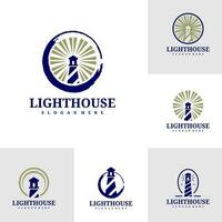 Set of Lighthouse logo template, Creative Lighthouse logo design vector