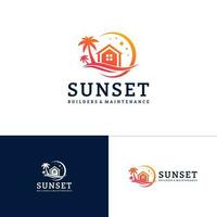 House on the beach logo template, Creative House logo design vector, Sun logo concepts vector