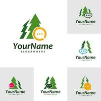 Set of Pine Tree with Chat logo vector template. Creative Pine Tree logo design concepts