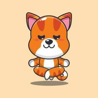 cat doing meditation yoga cartoon vector illustration.