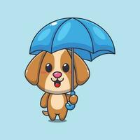 dog holding umbrella cartoon vector illustration.