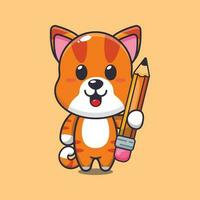 cat holding pencil cartoon vector illustration.