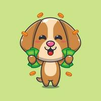 dog holding money cartoon vector illustration.