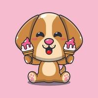 dog with ice cream cartoon vector illustration.