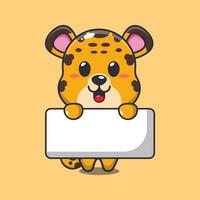 leopard holding greeting banner cartoon vector illustration.