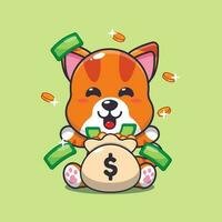 gato con dinero bolso dibujos animados vector ilustración.