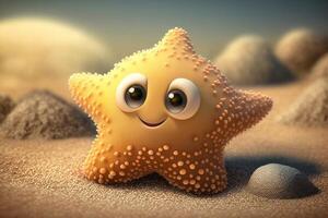 3d linda estrella de mar dibujos animados. ai generado foto