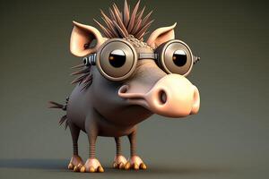 3D cute big eye warthog cartoon. photo