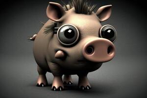 3D cute big eye warthog cartoon. photo