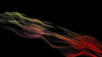 3D abstract digital technology animated multicolor light particles on black background. video