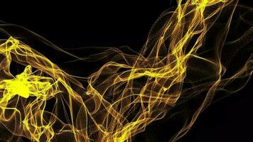 3D abstract digital technology animated yellow-orange light particles on black background. video