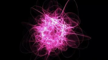 3D abstract digital technology animated pink light particles on black background. video