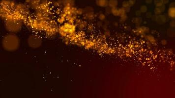 3D abstract digital technology animated yellow-orange light particles on red background. video