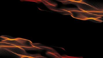 3D abstract digital technology animated yellow-orange light particles on black background. video