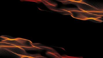 3D abstract digital technology animated yellow-orange light particles on black background. video