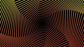3D abstract digital technology animated orange-red light particles on black background. video