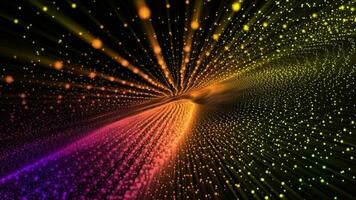 3D abstract digital technology animated multicolor light particles on black background. video