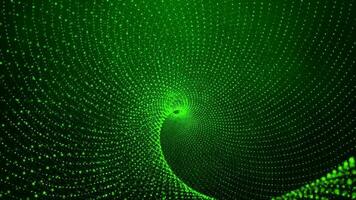 3D abstract digital technology animated green light particles on green background. video