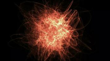 3D abstract digital technology animated orange-red light particles on black background. video