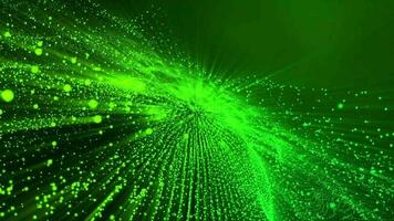 3D abstract digital technology animated green light particles on green background. video