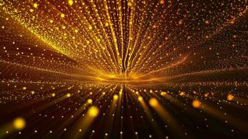 3D abstract digital technology animated yellow-orange light particles on orange background. video