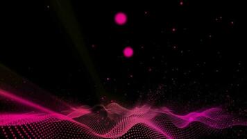 3D abstract digital technology animated pink light particles on black background. video