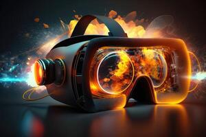 VR glasses and high technologies of the future background. photo