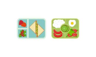 Lunchbox containers with bright content. Lunch Concept vector