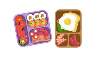 Lunchbox containers with bright content. Lunch Concept vector