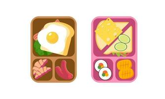 Lunchbox containers with bright content. Lunch Concept vector