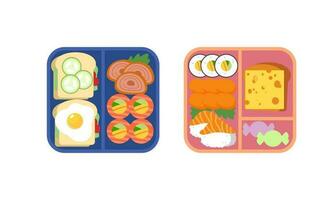 Lunchbox containers with bright content. Lunch Concept vector