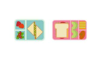 Lunchbox containers with bright content. Lunch Concept vector