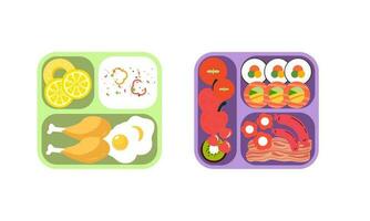 Lunchbox containers with bright content. Lunch Concept vector