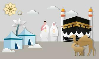 Islamic pilgrimage praying for hajj mabroor illustration vector